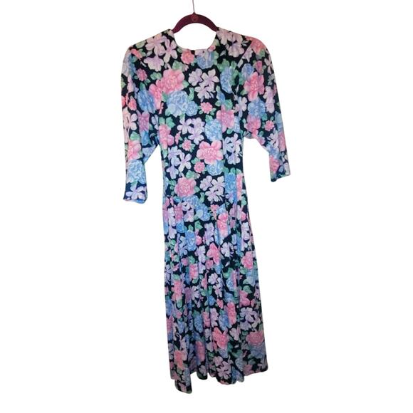 Vntg Womens 1980s Floral Print USA Made Britland 3/4 Sleeve Dress Size 9 - Picture 1 of 11